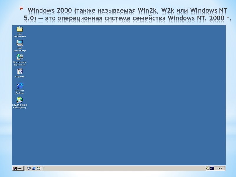 Windows 2000 (также называемая Win2k, W2k или Windows NT 5.0) — это операционная система